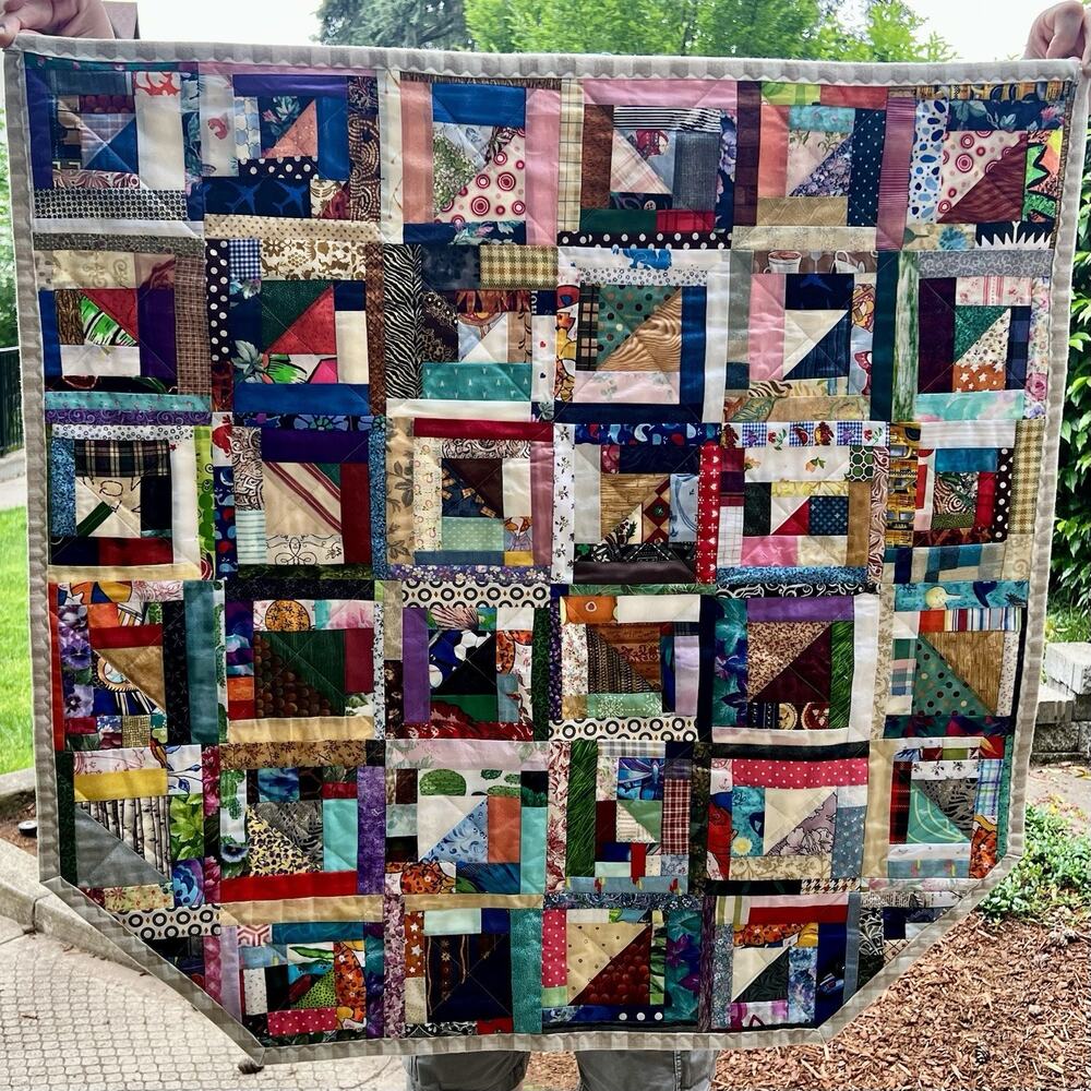 Baby Lap Couch Chair Throw Blanket Scrap Crazy Quilt Boy Girl Unisex Vintage